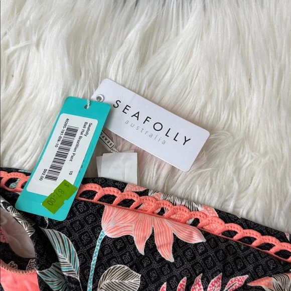 Seafolly Black Bikini Bottom with Coral Trim Size 8 – New With Tags - Picture 4 of 6